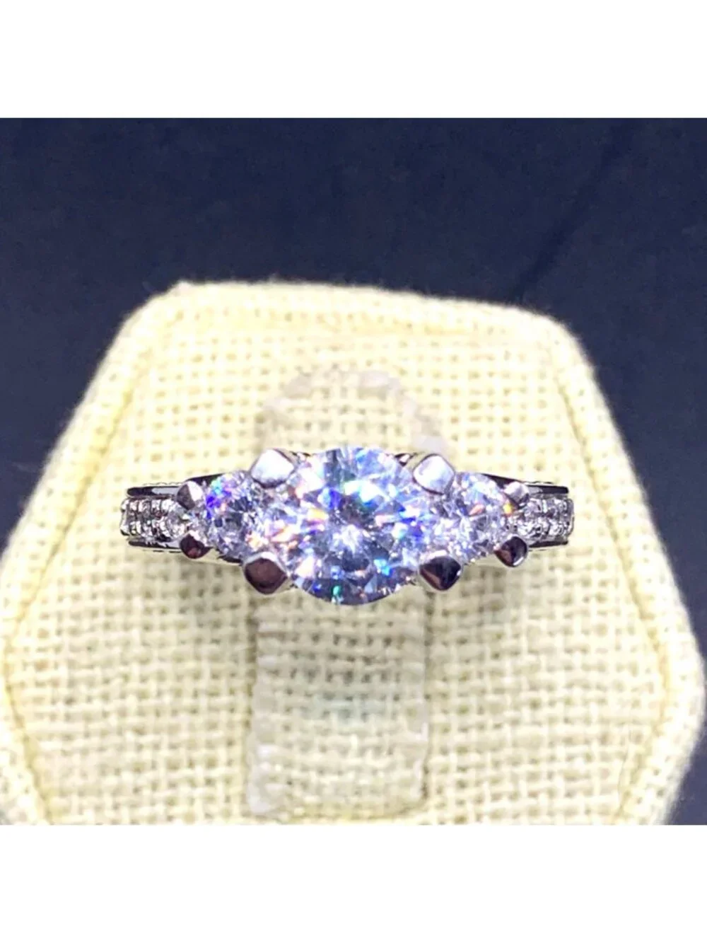 Promise Ring Cubic Zirconia 3 Stone Sterling Silver 925 Ring Size 7